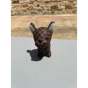 Luxury Designer Daimer Brown Checkered Rhinestone Dog Decor